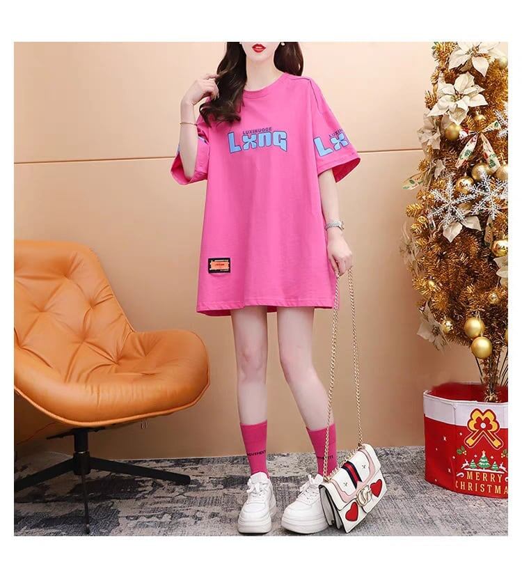 質感のいい アルファベット 熊柄 ドロップショルダー オーバーサイズ Tシャツ ＜S-2878＞