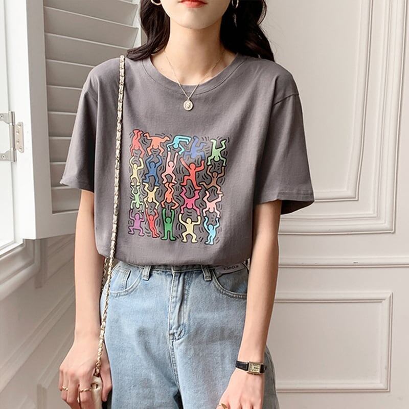 オシャレ度満点 切り替え 着心地抜群 プリント Tシャツ カットソー＜S-3408＞