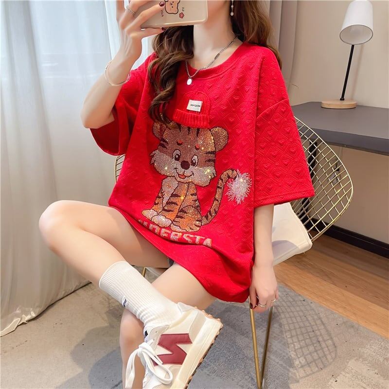 デザイン感 切り替え チャーミング プリント Tシャツ カットソー＜S-3401＞
