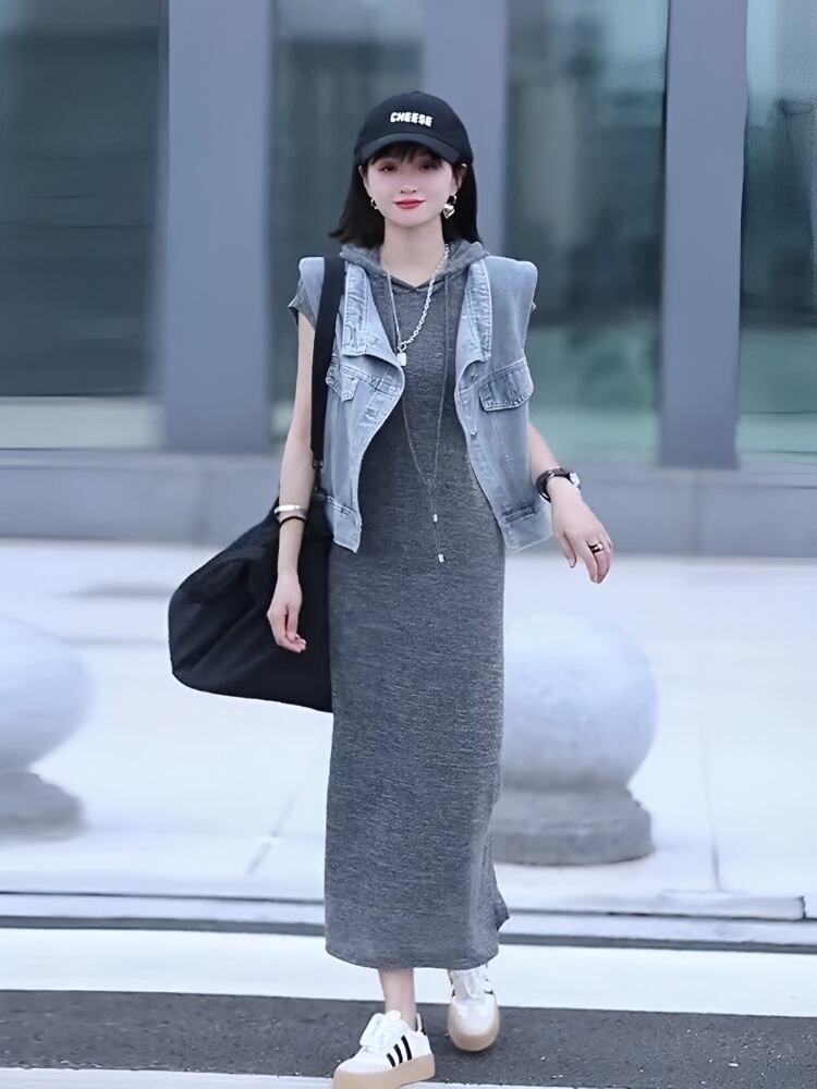 超人気 知的 カジュアル ルーズ ワンピース<S-6627>