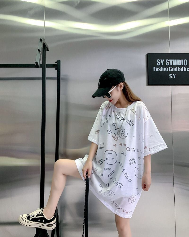 売り切れ必至 ゆったり ファッション感満々 ロング丈 3色半袖Tシャツ＜S-9086＞