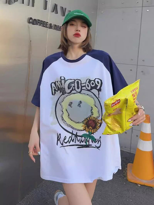 おすすめ アルファベット 個性派 プリントTシャツ ゆったり半袖＜S-8114＞