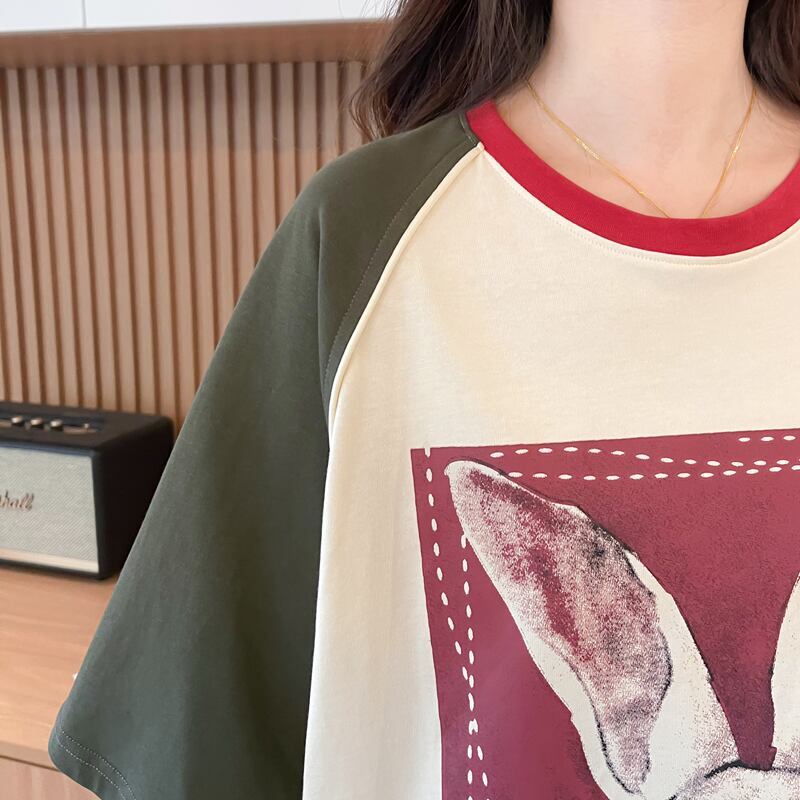 絶対欲しい プリント 個性派 切り替え 全2色 半袖 Tシャツ ＜S-8545＞