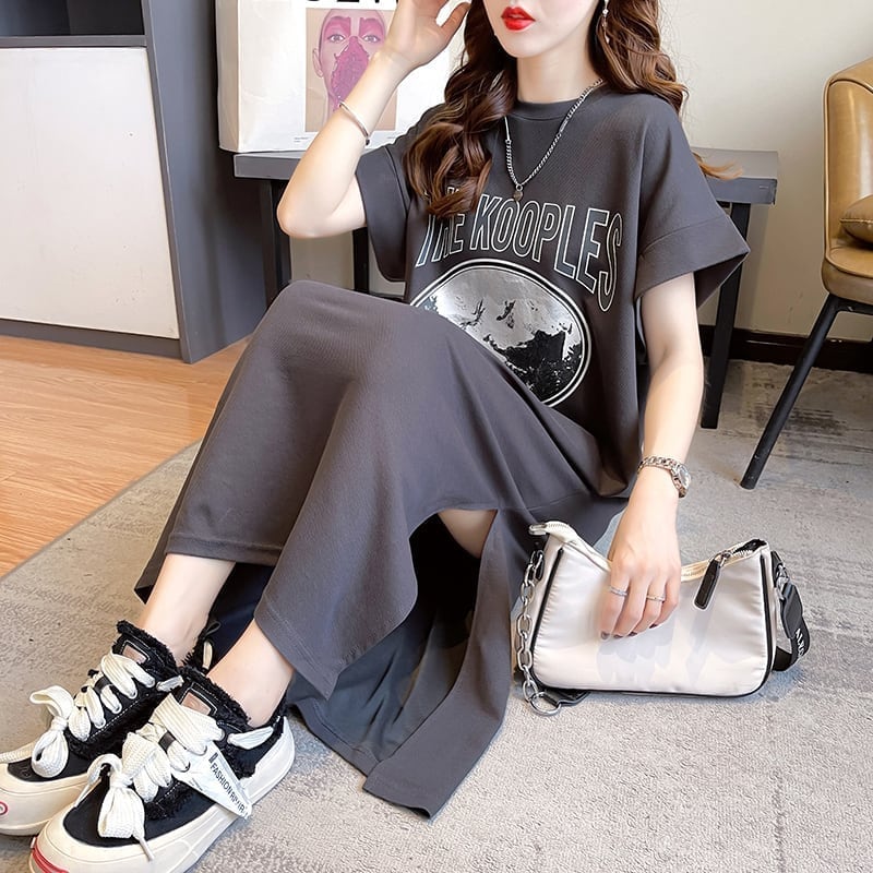 好感度満載 プリント 美感いっぱい Tシャツ カットソー ワンピース＜S-3599＞
