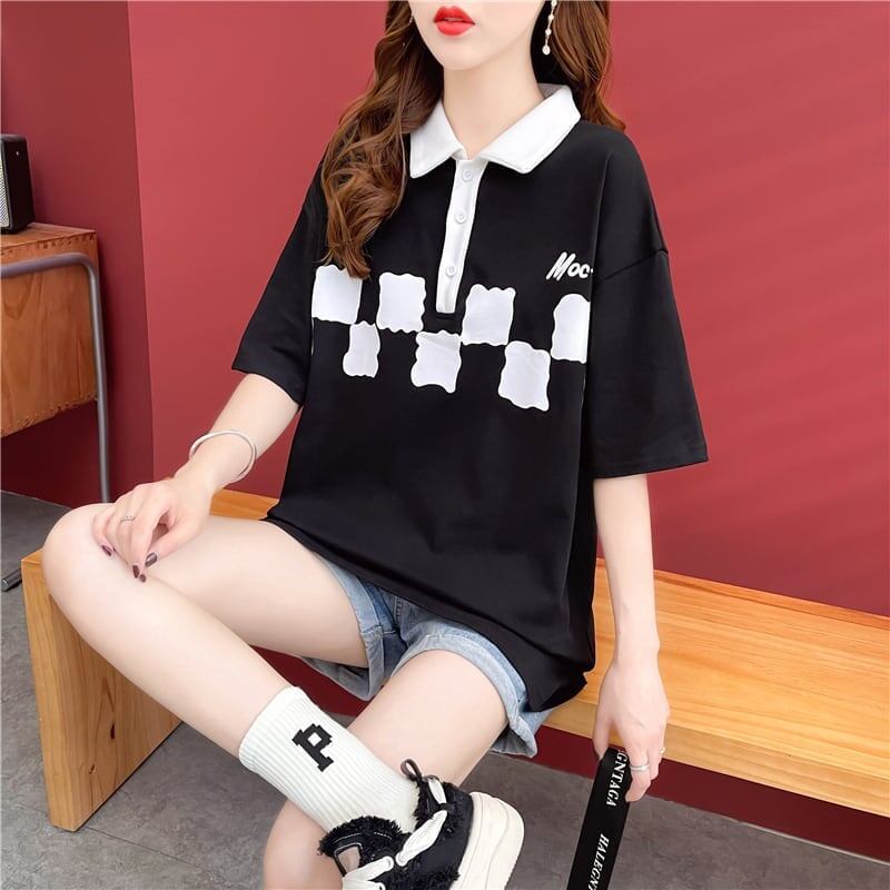 デザイン感 切り替え チャーミング プリント Tシャツ カットソー＜S-3586＞