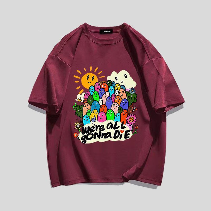 スタイルアップ効果抜群 キュート カジュアル ルーズ プリント全6色 半袖Tシャツ<S-8970>