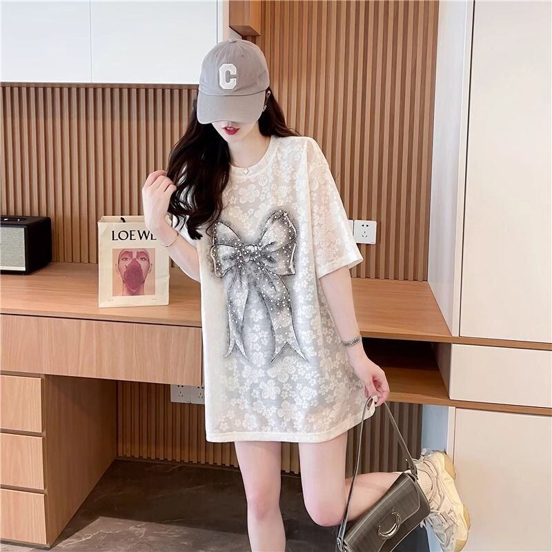 大人可愛い リボン カジュアル デザイン ゆったり 半袖 Tシャツ＜S-8659＞