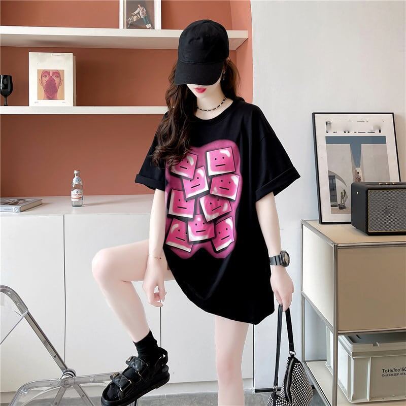 オシャレ度満点 ラウンドネック カジュアル プリント Tシャツ カットソー＜S-3064＞
