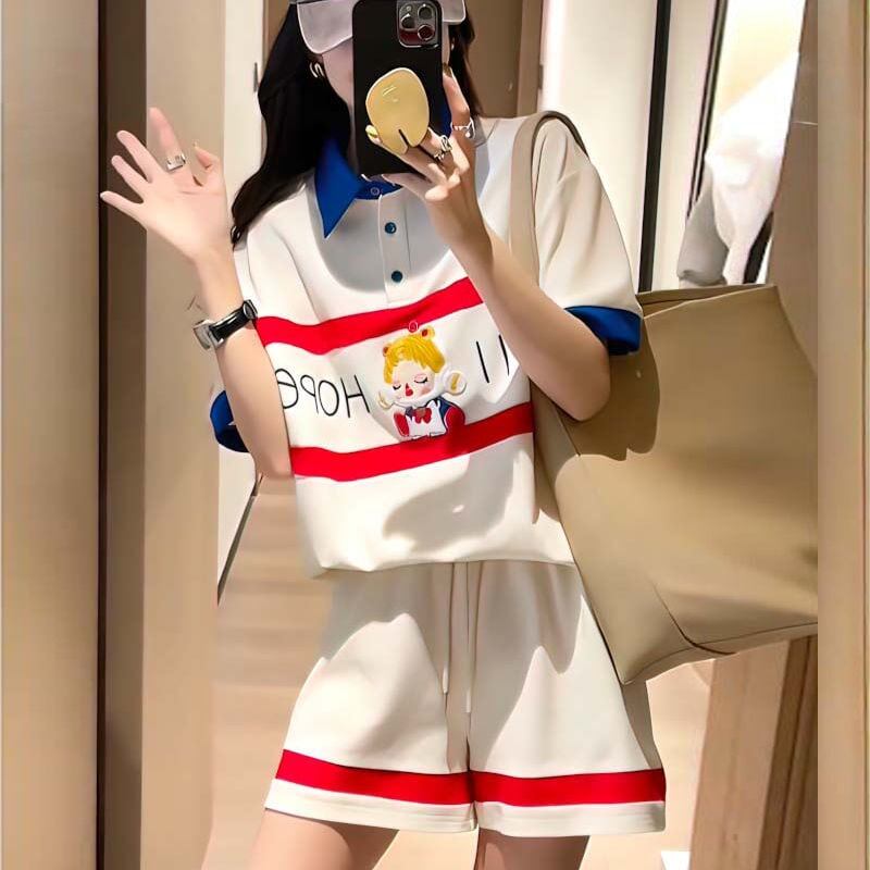 数量限定 プリント切り替え カジュアル 半袖Ｔシャツⅹパンツセット全2色 <S-8665>