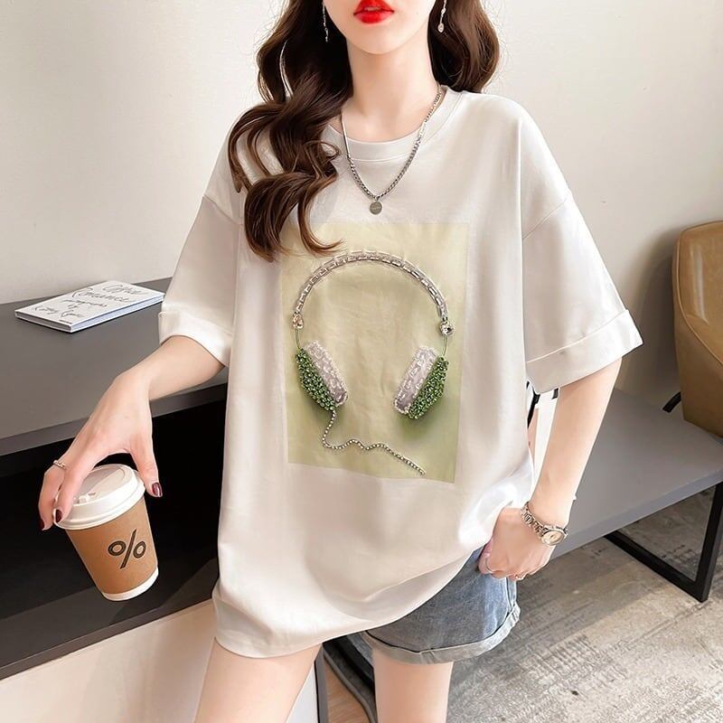 着心地良い Tシャツ ビジュー 四色 ゆったり半袖＜S-2994＞