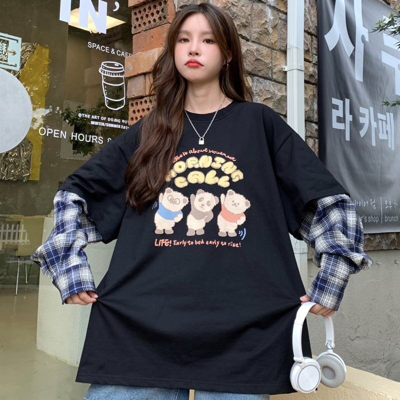 オシャレ度満点 ラウンドネック 個性的なデザイン カートゥーンプリント Tシャツ＜S-2257＞
