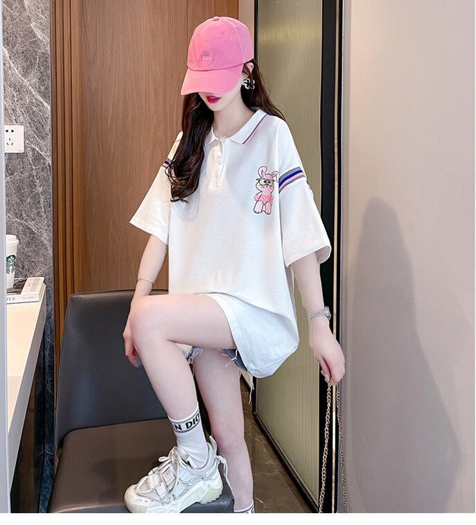 超人気 カジュアル 着回し力抜群 切り替え レース プリント全2色 半袖Tシャツ<S-9039>