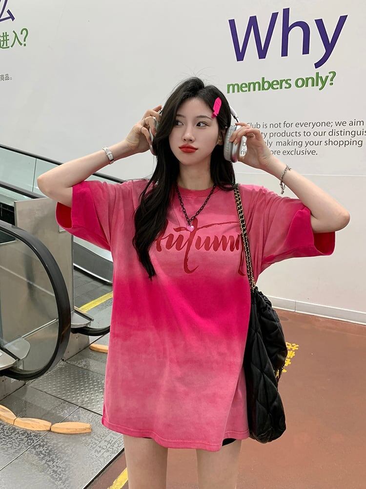 レイジースタイルドーパミングラデーションタイダイオールマッチ半袖Tシャツ<S-2895>