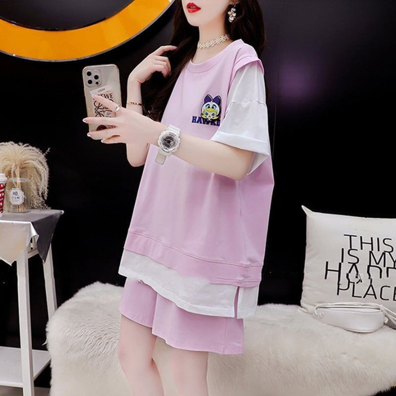 ルーズ 切り替え 美人度アップ Tシャツ＋ショートパンツ セットアップ＜S-3310＞
