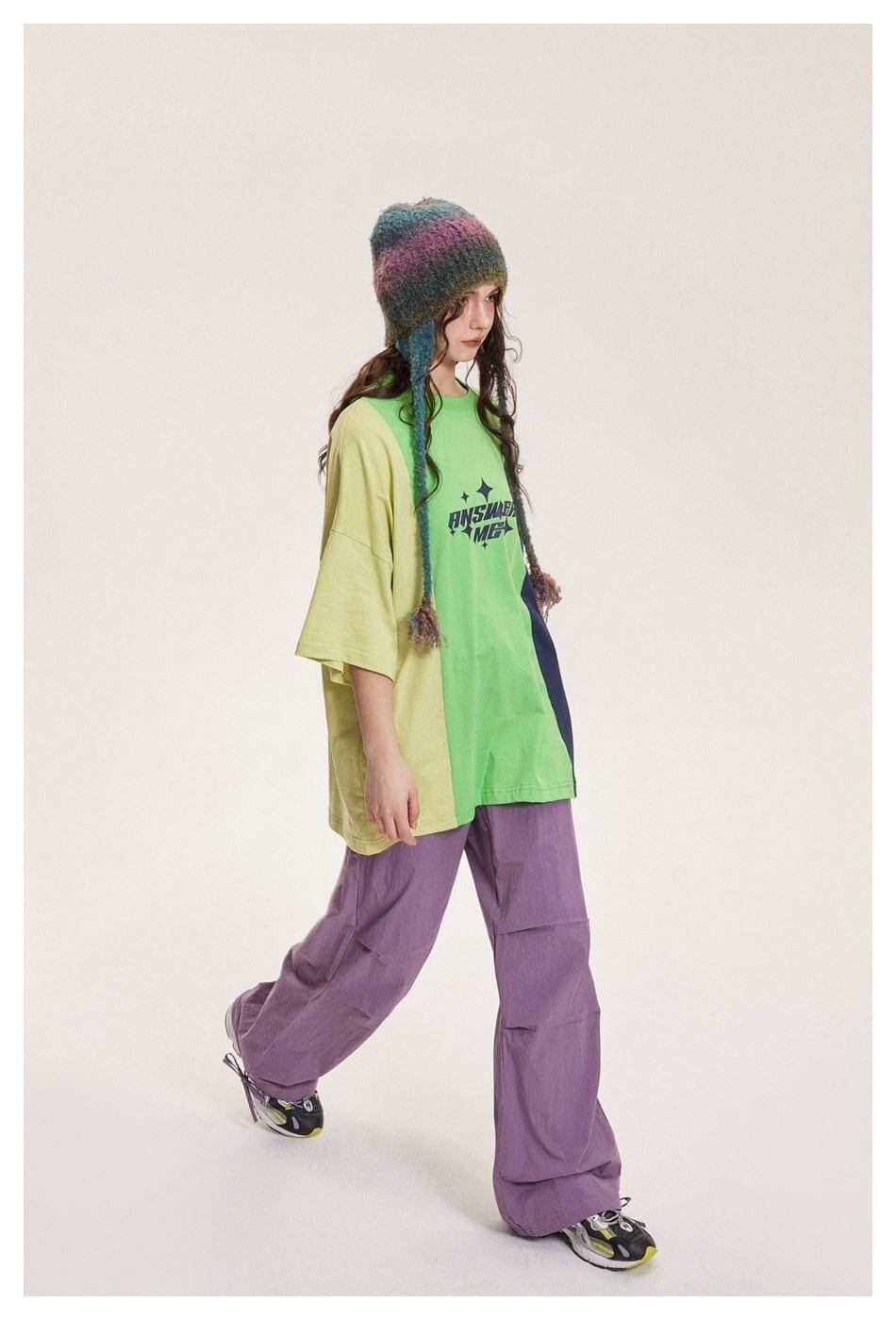 タイドブランドデザインセンス配色レトロプリントコットンTシャツ<S-2899>