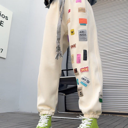 着せロゴ裏起毛ジョガーパンツ4色あり