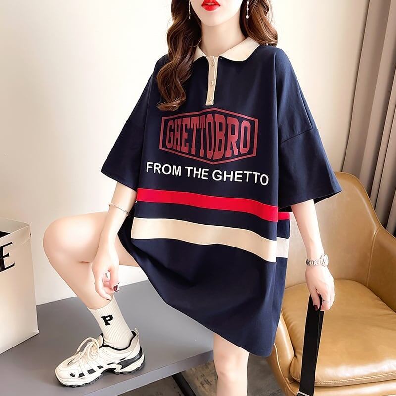 デザインセンス香港風味レトロ漫画ルーズポロシャツTシャツ<S-2927>