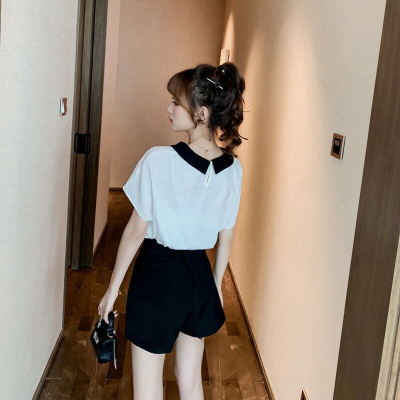 美人度アップ シフォン スウィート 半袖 Tシャツ ショートパンツ セットアップ ＜S-9234＞