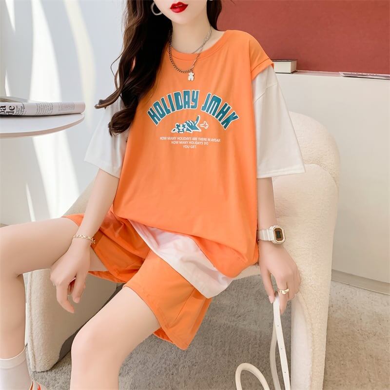 美人度アップ 切り替え チャーミング Tシャツ＋ショートパンツ セットアップ＜S-3615＞