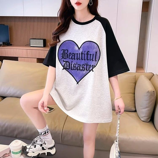 好感度UP可愛いハート プリントTシャツ &アルファベットロング ＜S-2833＞