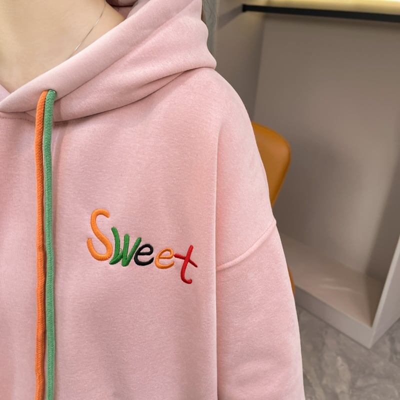 おしゃれ度アップ  ゆったりフード付きパーカ全2色 厚手トップス<S-4744>