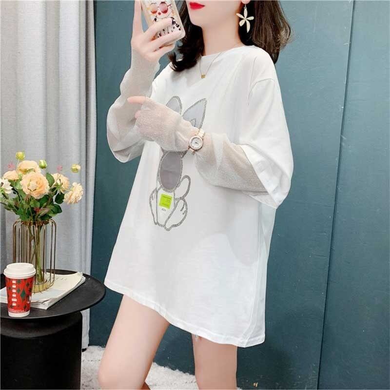 個性的なデザイン カートゥーンプリント 女性力を高める Tシャツ カットソー＜S-2995＞