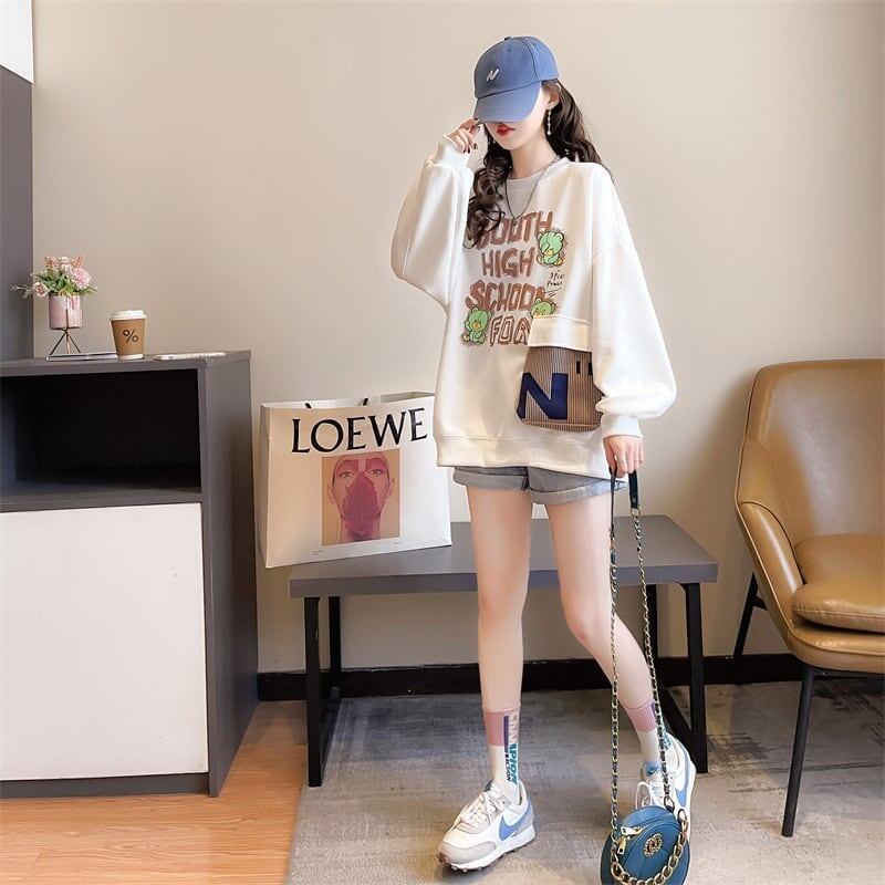 デザインされたビッグポケット漫画長袖Tシャツ<S-5118>