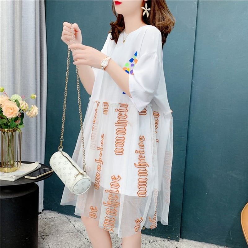 個性的なデザイン プリント 着心地抜群 Tシャツ カットソー ワンピース＜S-3607＞