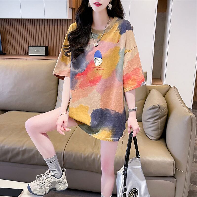 売り切れ必至 絞り染め ファッション プリント 2色選択 半袖Tシャツ＜S-8573＞