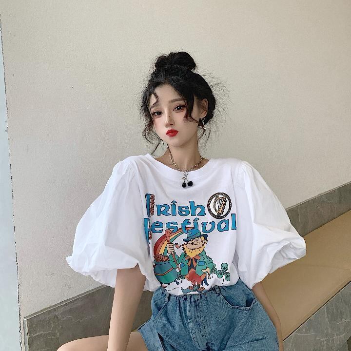 キュート プリント ファッション ゆったり 全4色 半袖 Tシャツ＜S-11521＞