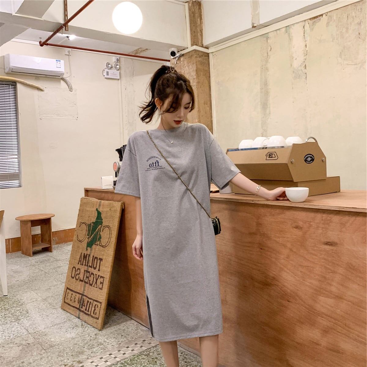 美人度アップ プリント チャーミング Tシャツ カットソー ワンピース＜S-3602＞