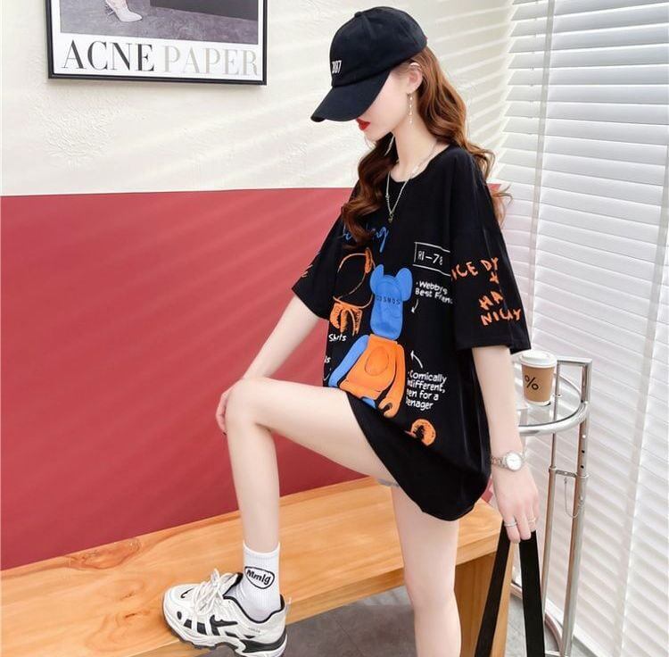 【個性派】 プリント カジュアル ビッグロゴ ゆったりトップス 半袖Tシャツ 全2色＜S-4940＞