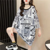 オシャレ度満点 プリント 一目惚れ 切り替え ワンピース Tシャツ カットソー＜S-3122＞