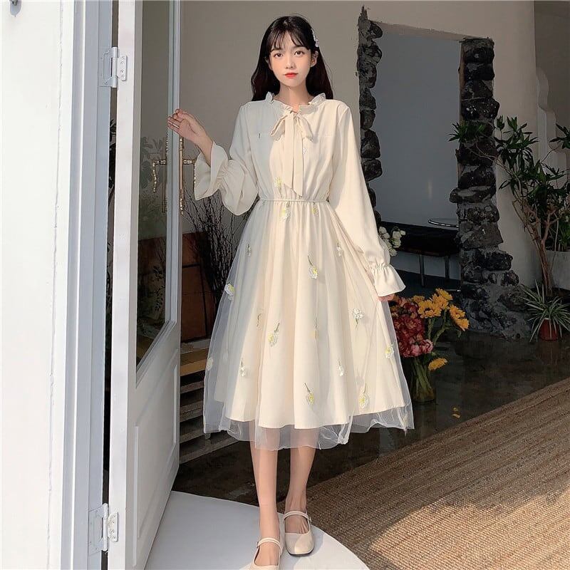気質溢れる 花柄 好感度満載 切り替え 長袖 ワンピース＜S-2887＞