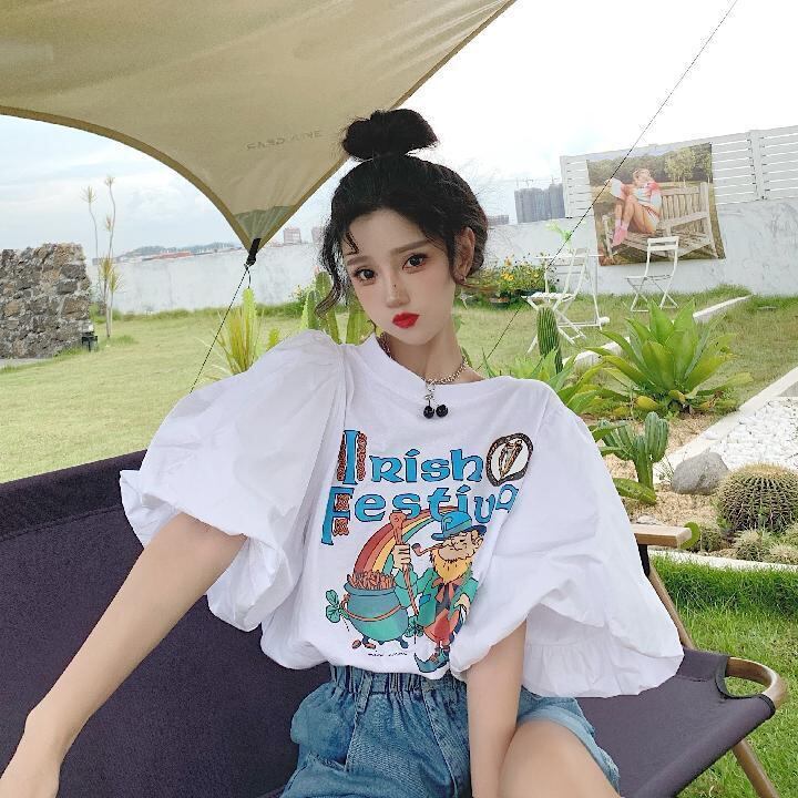 キュート プリント ファッション ゆったり 全4色 半袖 Tシャツ＜S-11521＞