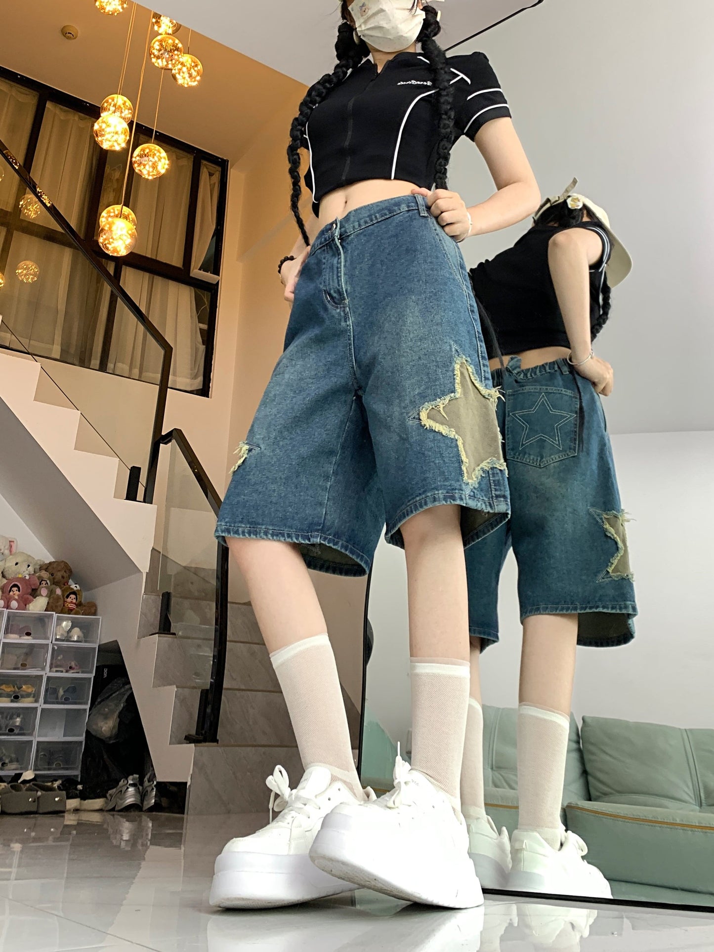 絶対流行 デニム ゆったり感アップ個性派 ハイウエスト パンツ ボトムス＜S-8657＞