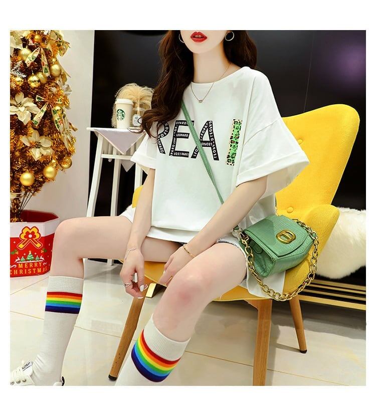 合わせやすい プリント アルファベット Tシャツ ゆったり 半袖 ＜S-2917＞