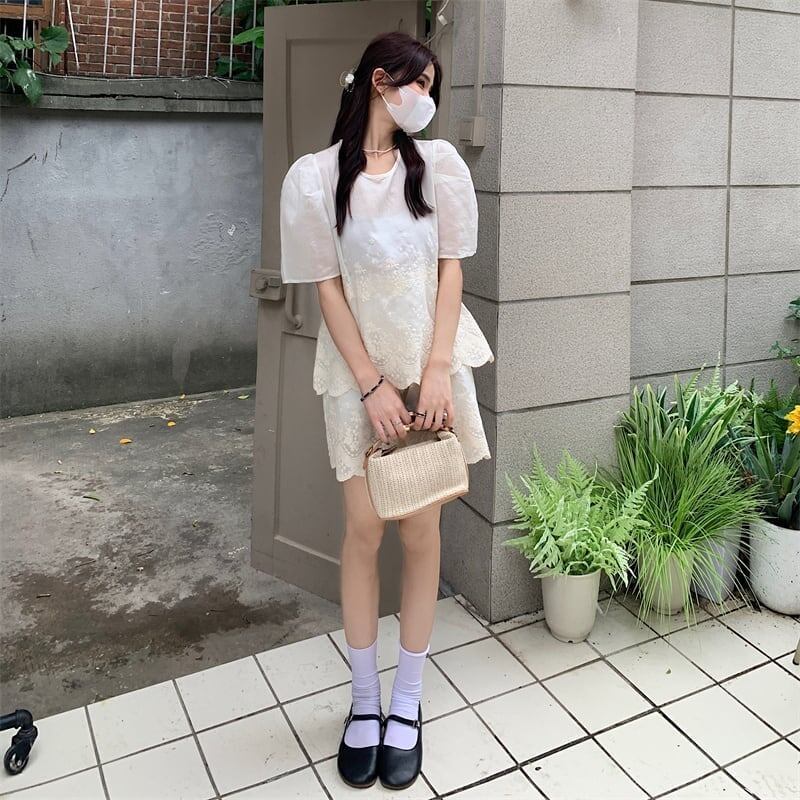 カジュアル 切り替え オシャレ度満点 ブラウス＋ショートパンツ セットアップ＜S-3233＞