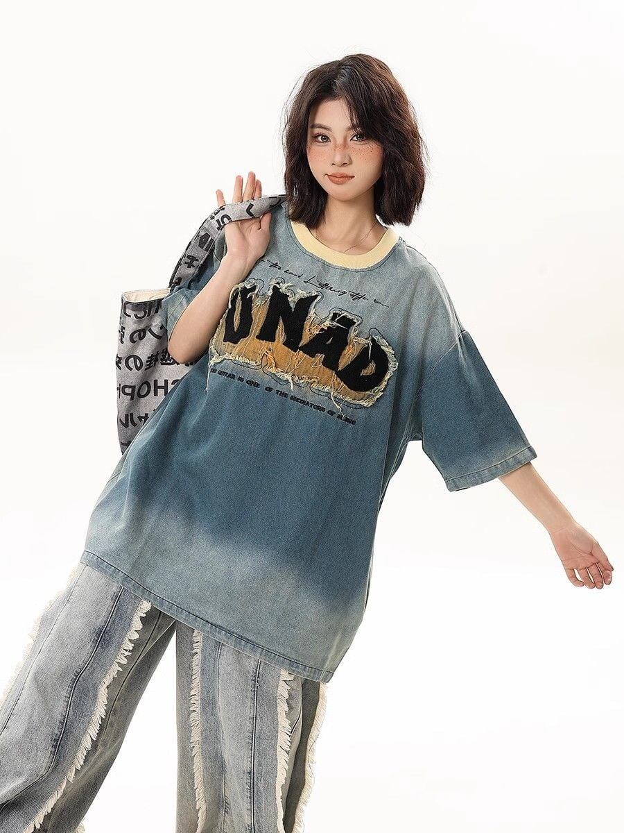 話題沸騰中 絶対流行 売れ筋 早い者勝ち カジュアル デニム 2色選択 Tシャツ<S-11179>