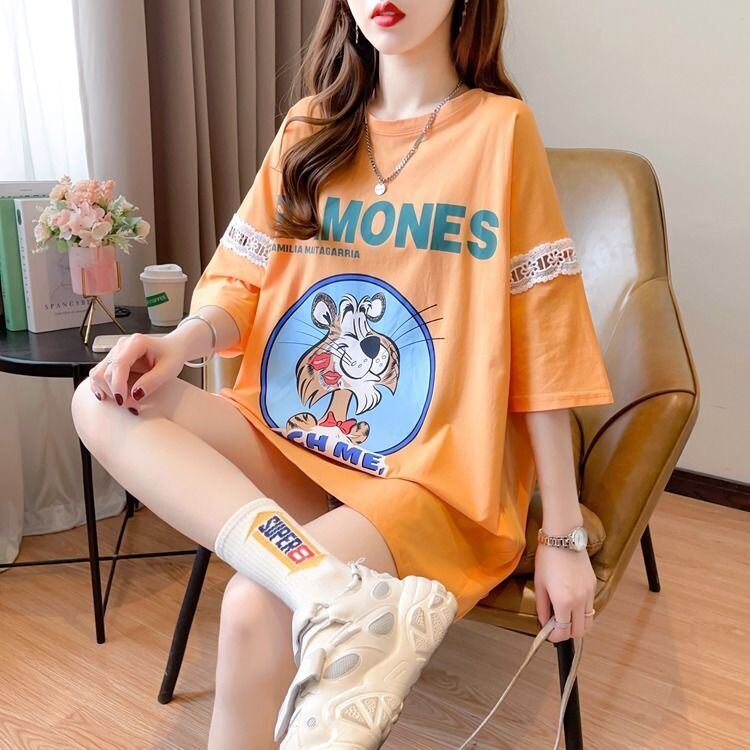 新商品 プリント ファッション ゆったり 全4色 半袖 Tシャツ＜S-11493＞