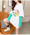 シンプル レイヤード風 ファッション プリント Tシャツ カットソー＜S-8131＞