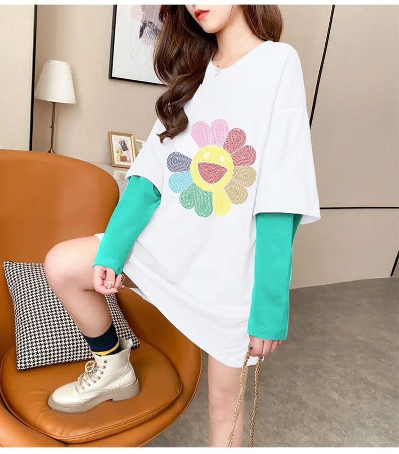 シンプル レイヤード風 ファッション プリント Tシャツ カットソー＜S-8131＞