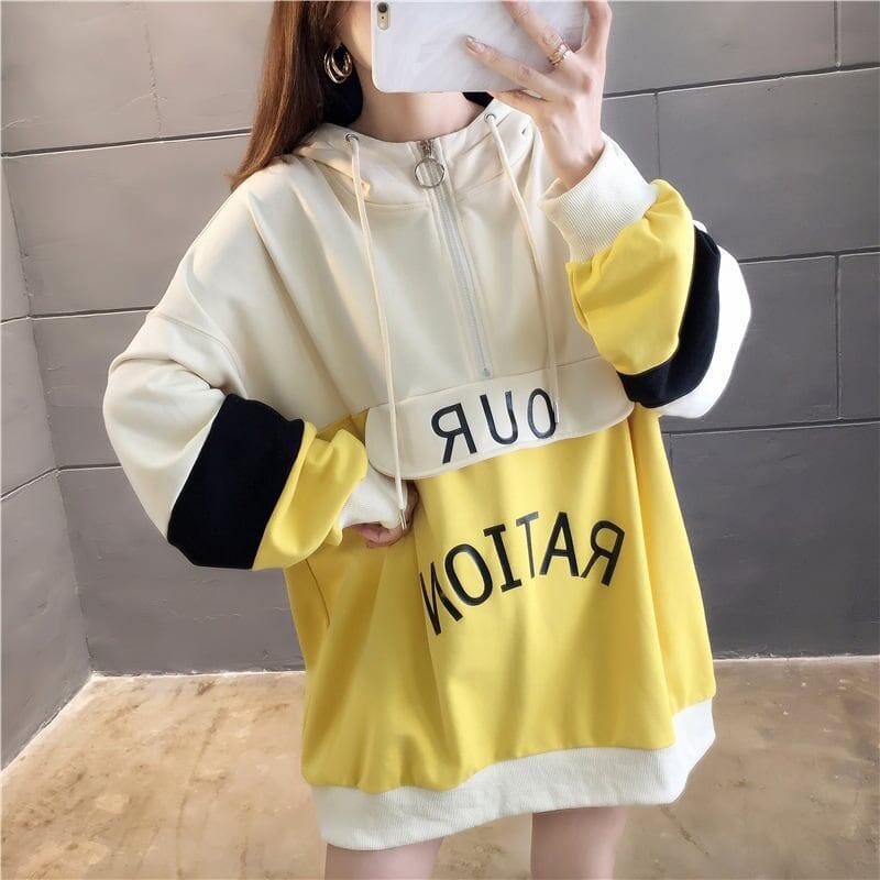 オシャレ感たっぷり 切り替え 美人度アップ ジッパー スウェット パーカー＜S-2842＞