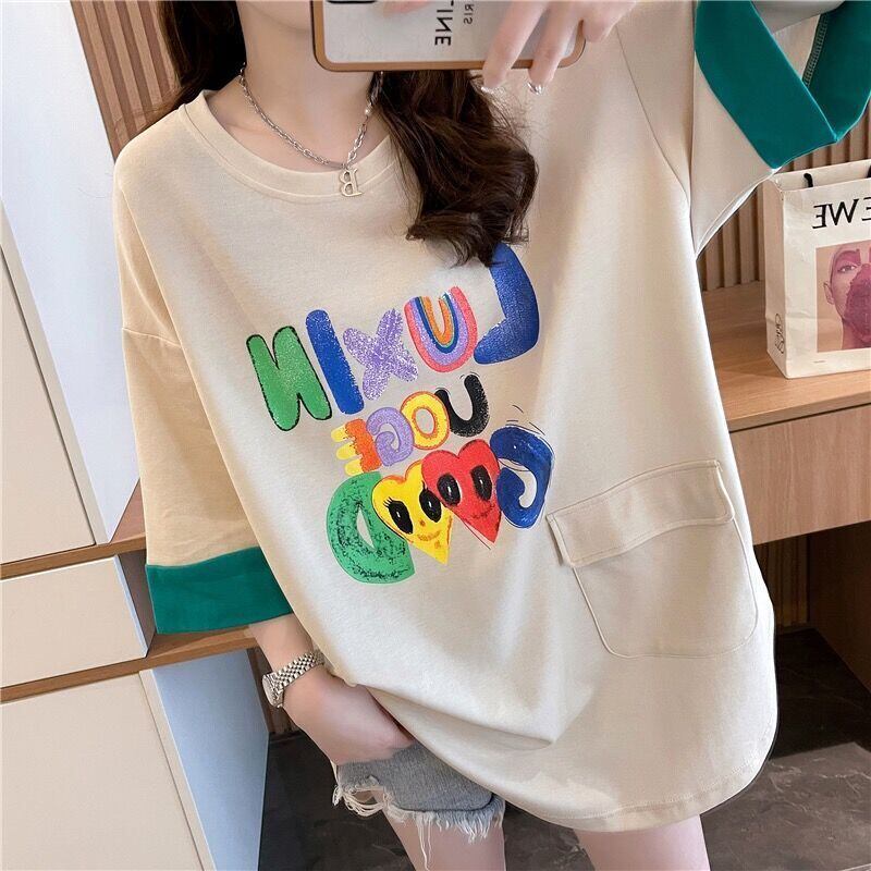 絶対欲しい プリント ラウンドネック 切り替え 全2色 半袖Tシャツ ＜S-8672＞