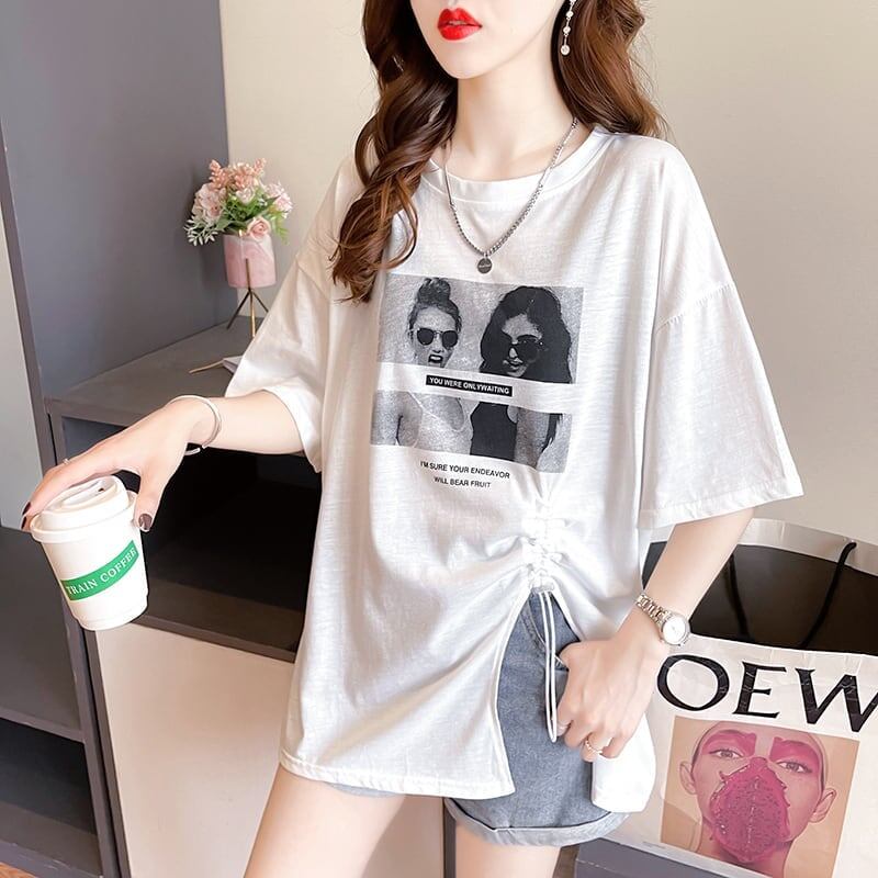 合わせやすい 切り替え チャーミング プリント Tシャツ カットソー＜S-3651＞