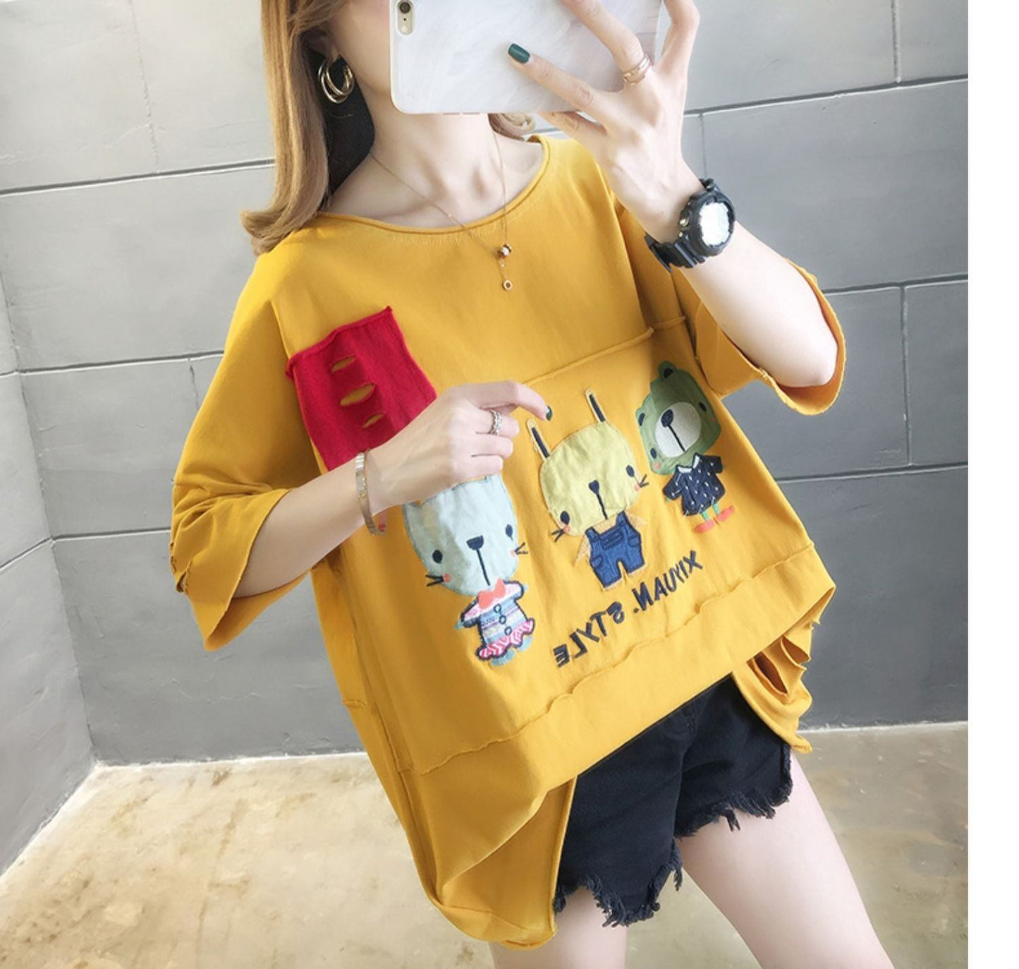 絶対欲しい ダメージ加工 個性派 ゆったり 半袖Tシャツ 全3色 ＜S-4949＞