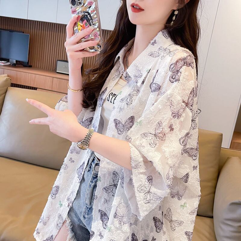 超人気 オシャレ 都市ファッショ デザイン 総柄 日焼け対策 全2色 シャツ ＜S-9148＞