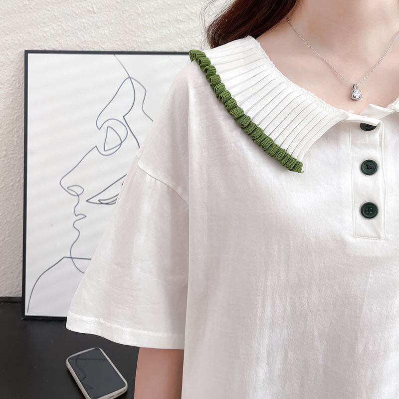 絶対欲しい キュート 定番シンプル 切り替え 全2色 半袖Tシャツ<S-8742>