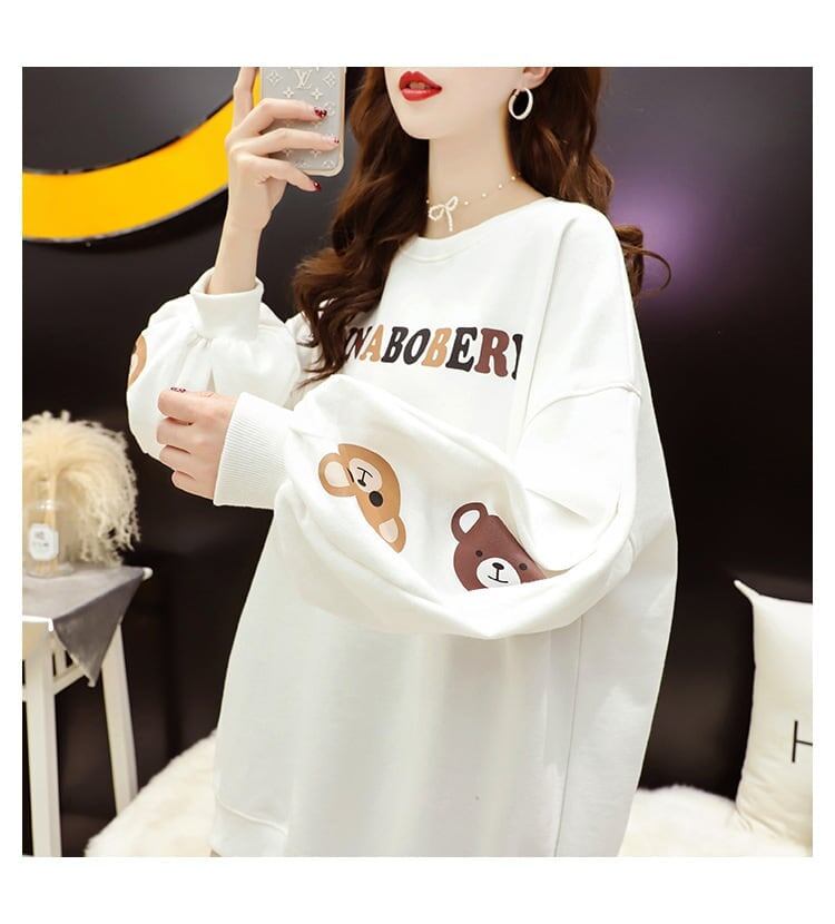 【半額！期間限定！！】韓国風ルーズラウンドネックミドル丈ファッション怠惰なトップス<S-5067>