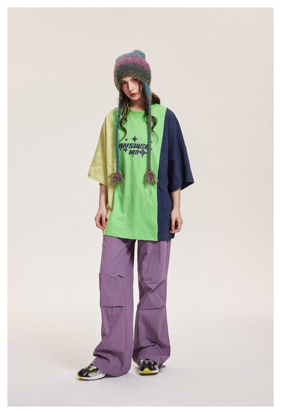 タイドブランドデザインセンス配色レトロプリントコットンTシャツ<S-2899>